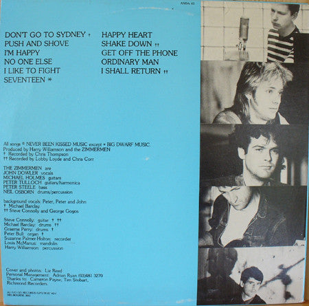 Image of Back Cover of LP - VG+/EX - THE ZIMMERMEN, Rivers Of Corn (Au Go Go ; ANDA 43, Australia 1986), ,  - 3626259E
