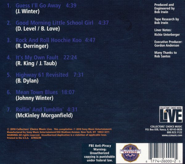 Image of Back Cover of CD - VG+/VG+ - JOHNNY WINTER AND, Live At The Fillmore East 10/3/70 (Collectors' Choice Music Live; 6000, US 2010), ,  - 3656092S