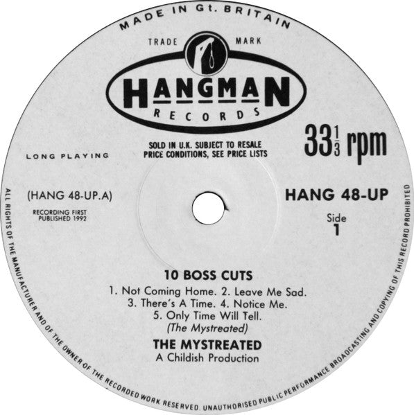 Image of Label Cover of LP - VG+/VG - THE MYSTREATED, 10 Boss Cuts (Hangman Records; HANG-48 UP, UK 1992), Strong VG,  - 3626253E