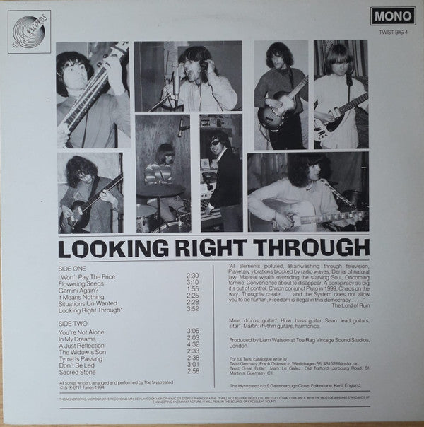Image of Back Cover of LP - VG+/VG+ - THE MYSTREATED, Looking Right Through (Twist Records; TWIST BIG 4, UK 1994, Mono), Strong VG+,  - 3626252E