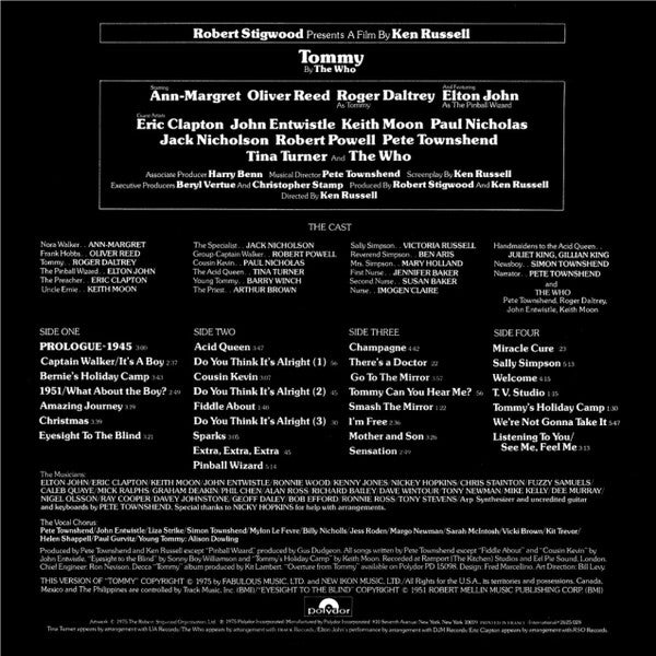 Image of Back Cover of 2xLP - VG/VG+ - VARIOUS, Tommy (Original Soundtrack Recording) (Polydor; PD2-9502, US 1975, Gatefold, 2 Inners, PRC-Richmond Pressing), Edge & Ring Wear, bottom corner promo cut,  - 3646240S