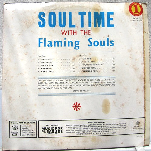 Image of Back Cover of LP - VG/VG+ - THE FLAMING SOULS, Soultime (Number One Records; N 9022, South Africa 1972 Reissue, Laminated Sleeve), Minor creasing to laminated sleeve.,  - 3626335E