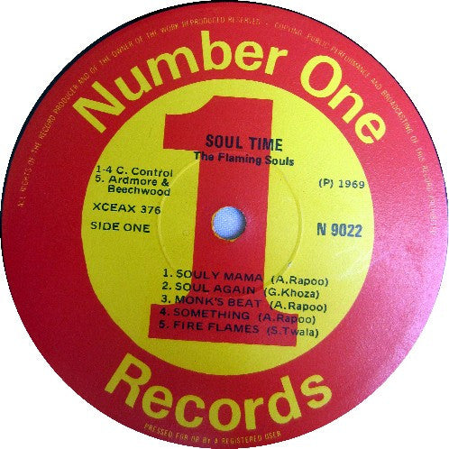 Image of Label Cover of LP - VG/VG+ - THE FLAMING SOULS, Soultime (Number One Records; N 9022, South Africa 1972 Reissue, Laminated Sleeve), Minor creasing to laminated sleeve.,  - 3626335E