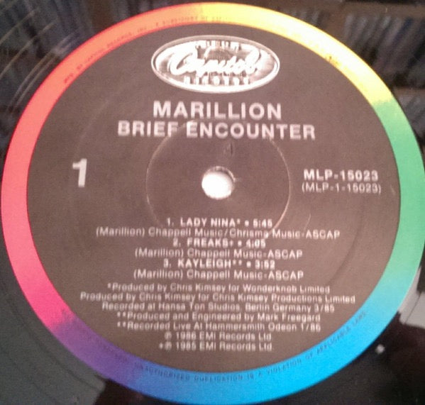 Image of Label Cover of LP - VG/VG+ - MARILLION, Brief Encounter (Capitol Records; MLP-15023, US 1986, Allied Pressing), ,  - 3616283C
