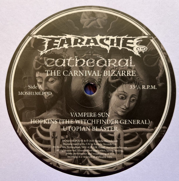 Image of Label Cover of 2xLP - EX/EX - CATHEDRAL, The Carnival Bizarre (Earache; MOSH130LPOD, UK & Europe 2024, Gatefold, Limited Edition, Reissue, Purple / Black Marble), ,  - 3646316S