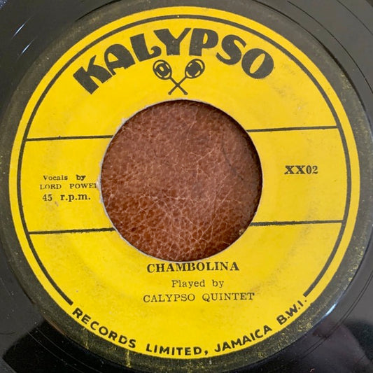 Image of Front Cover of 7" - /G+ - CALYPSO QUINTET, Penny-Reel / Chambolina (Kalypso; XX02, Jamaica 1958), Marks and scuffs, press shades; plays VG, very enjoyable. Clean labels, small tear.,  - 3616344C