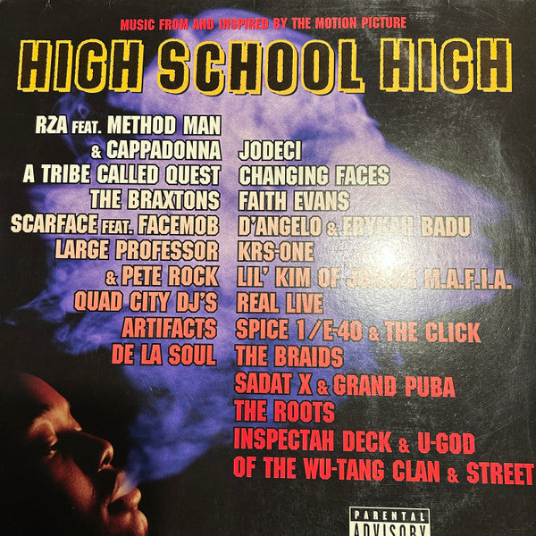 Image of Front Cover of 2xLP - G+/G+ - VARIOUS, High School High - The Soundtrack (Big Beat; 7567-92709-1, Germany 1996, Insert), Sleeve has large patch of sticker damage and ripped old sticker on front (top right cover). Wear at corners / edges; small rips on reverse,  - 3616327C