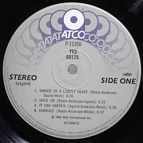 Image of Label Cover of LP - VG/VG+ - YES, 90125 (ATCO Records; P-11356, Japan 1983, 2 Inserts, No Obi), Ring wear, No Obi,  - 3616291C