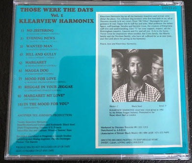 Image of Back Cover of CD - VG+/VG+ - KLEARVIEW HARMONIX, Those Were The Days Vol. 1 (Discotex Records; DTCD 21, UK Reissue, Jewel Case), ,  - 3616364C