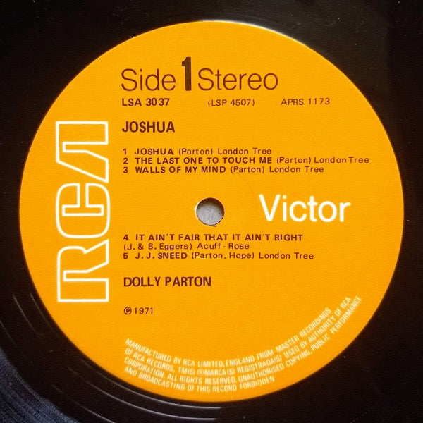 Image of Label Cover of LP - VG/VG - DOLLY PARTON, Joshua (RCA Victor Orange Labels; LSA 3037, UK 1971, Laminated Front Sleeve), Light superficial marks, Some laminate bubbling to sleeve,  - 3616291C