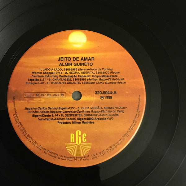 Image of Label Cover of LP - VG/VG+ - ALMIR GUINETO, Jeito De Amar (RGE; 320.6044, Brazil 1989), ,  - 3626388E