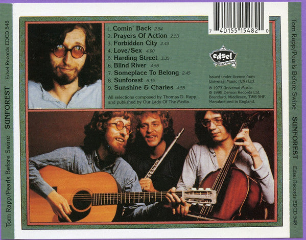 Image of Back Cover of CD - VG+/VG+ - TOM RAPP / PEARLS BEFORE SWINE, Sunforest (Edsel Records; EDCD 548, UK 1998 Reissue, Jewel Case), ,  - 3616265C