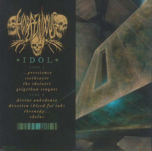 Image of Back Cover of LP - VG+/VG+ - HORRENDOUS, Idol (Season Of Mist; SOM 490LP, USA, Canada & Europe 2023 Reissue, Gatefold, Insert, Limited to 600 Copies, Marble Vinyl.), Light hairlines only. In hype stickered plastic outer. Corner bump, spine slightly flattened.,  - 3626442E