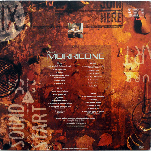 Image of Back Cover of 2xLP - VG/G+ - ENNIO MORRICONE, Film Music 1966-1987 (Virgin; 303 171, Europe 1988, Gatefold), Hairlines all over discs, feelable mark on side 3. Disc 1 is a VG.Spine slightly flattened, light edge wear.,  - 3626440E