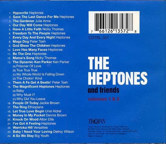 Image of Back Cover of CD - VG+/VG+ - VARIOUS, The Heptones And Friends Volumes 1 & 2 (Trojan Records; CDTRL 357, UK 1995, Jewel Case), ,  - 3616380C