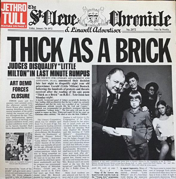 Image of Front Cover of LP - VG/G+ - JETHRO TULL, Thick As A Brick (Chrysalis Green Labels; L 35213, Australia 1979 Reissue, Newspaper Fold Out Sleeve), Light scuffy surface marks,  - 3616302C
