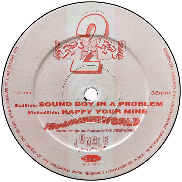 Image of Front Cover of 12" - /VG - THE UNDERWORLD, Sound Boy In A Problem / Happy Your Mine (Fist 2 Fist; F2F-002, UK 1994, Plain Sleeve), Light marks only, WOL.,  - 3626447E