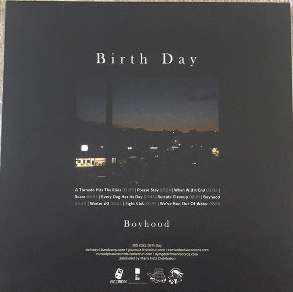 Image of Back Cover of LP - VG+/EX - BIRTH DAY, Boyhood (Gizzmoix Records; GMX012, Europe 2024, Insert, Ultra Clear With Yellow Splatter Vinyl), ,  - 3616392C