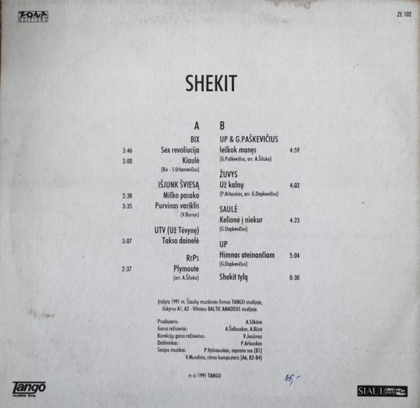 Image of Back Cover of LP - VG/VG - VARIOUS, Shekit (Zona Editions; ZE 102, Lithuania 1991, Compilation), Creasing, ring and light edge wear, staining.,  - 3626437E