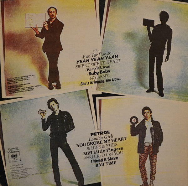 Image of Back Cover of LP - VG/VG - THE VIBRATORS, Pure Mania (Columbia; PES 90433, Canada 1977, Textured Sleeve), Strong VG. Light marks only. Rim text on labels covered by red stickers. Punch hole to top left corner, edge wear, small tear to opening edge, light staining on back of sleeve.,  - 3626435E
