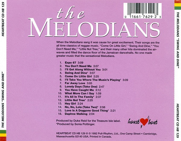 Image of Back Cover of CD - VG+/VG+ - THE MELODIANS, Swing And Dine (Heartbeat Records; CD HB 129, US 1992, Jewel Case), ,  - 3616384C