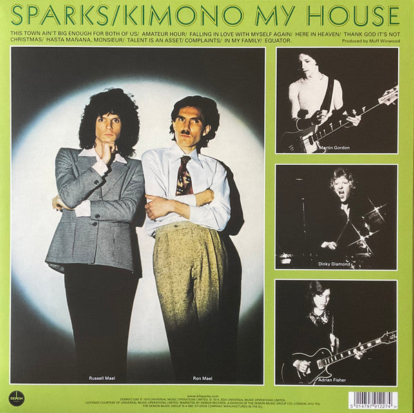 Image of Back Cover of LP - VG+/EX - SPARKS, Kimono My House (Demon Records; DEMREC1269, Worldwide 2024 Reissue, Inner, Green Vinyl), Seal opened instore, still in hype stickered shrinkwrap, corner bump.,  - 3626434E