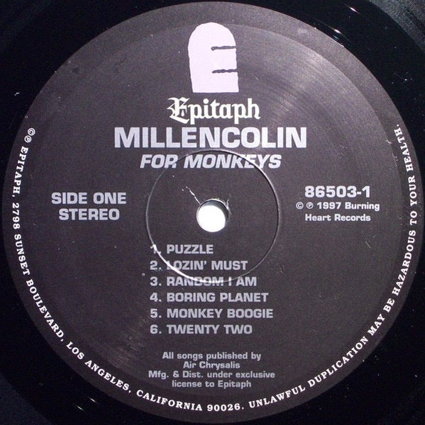 Image of Label Cover of LP - VG/VG - MILLENCOLIN, For Monkeys (Epitaph; 86503-1, US 1997, Insert), ,  - 3616305C