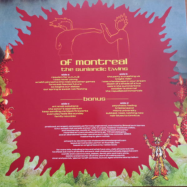 Image of Back Cover of 2xLP - VG/VG - OF MONTREAL, The Sunlandic Twins (Polyvinyl Record Company; PRC-088-1, US 2021, Gatefold, Red & Orange Swirl Vinyl), Strong VG,  - 3616418C