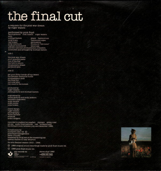 Image of Back Cover of LP - VG/VG+ - PINK FLOYD, The Final Cut (Harvest; shpf 1983, UK 1983, Title Stickered Gatefold Sleeve, Missing the Black Inner), ,  - 3626467E