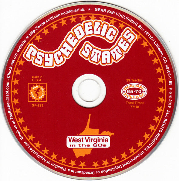 Image of Label Cover of CD - VG+/VG+ - VARIOUS, Psychedelic States: West Virginia In The 60s (Gear Fab Records; GF-293, US 2020, Jewel Case, Booklet), ,  - 3616408C
