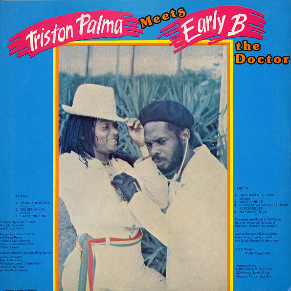Image of Back Cover of LP - G+/G - TRISTON PALMA MEETS EARLY B THE DOCTOR, Triston Palma Meets Early B The Doctor (Fantastique Records; none, Jamaica 1985), Lots on marks on either side of disc. Sleeve has some slight ring and edge wear. WOS,  - 3646429S