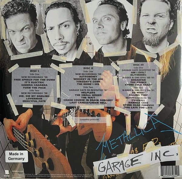Image of Back Cover of 3xLP - VG+/VG+ - METALLICA, Garage Inc. (Blackened; BLCKND013-1, Europe 2024 reissue, Gatefold, 2 Inserts, Blue vinyl), In hype stickered plastic outer,  - 3626473E