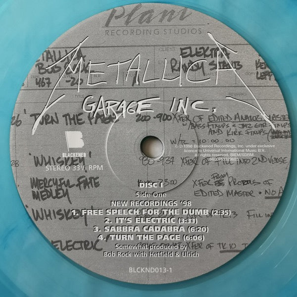 Image of Label Cover of 3xLP - VG+/VG+ - METALLICA, Garage Inc. (Blackened; BLCKND013-1, Europe 2024 reissue, Gatefold, 2 Inserts, Blue vinyl), In hype stickered plastic outer,  - 3626473E