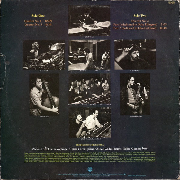 Image of Back Cover of LP - VG/VG - CHICK COREA, Three Quartets (Warner Bros. Records; K 56908, UK 1981), ,  - 3616444C