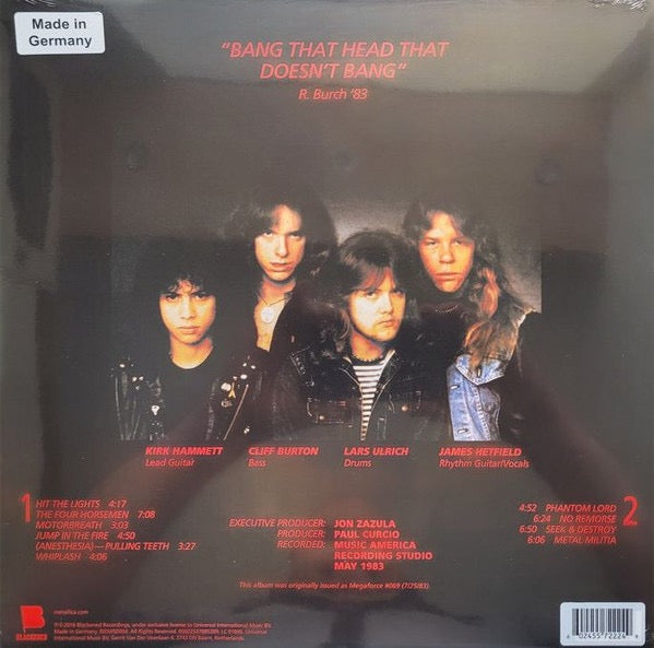 Image of Back Cover of LP - VG+/VG+ - METALLICA, Kill 'Em All (Blackened; BLCKND003R-1U, Europe 2023 Reissue, Inner, Red/Black marbled vinyl), With hype stickered plastic outer,  - 3626475E
