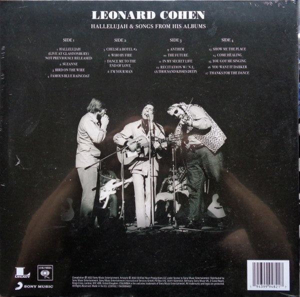 Image of Back Cover of 2xLP - VG/VG+ - LEONARD COHEN, Hallelujah & Songs From His Albums (Legacy; 19439994821, Europe 2022, Gatefold, 2 Inners, Blue Vinyl), Feint ring wear, seam splits on Inners,  - 3646342S