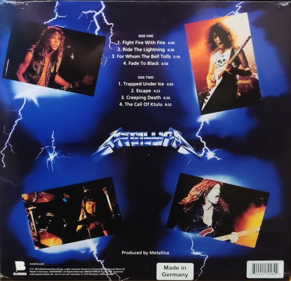 Image of Back Cover of LP - VG+/VG+ - METALLICA, Ride The Lightning (Blackened; BLCKND004R-1U, Europe 2023 Reissue, Insert, Blue vinyl), With hype stickered plastic outer,  - 3626478E
