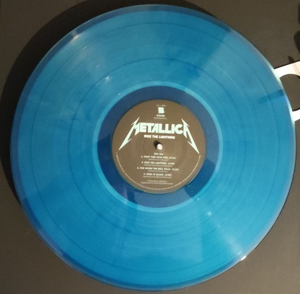 Image of Label Cover of LP - VG+/VG+ - METALLICA, Ride The Lightning (Blackened; BLCKND004R-1U, Europe 2023 Reissue, Insert, Blue vinyl), With hype stickered plastic outer,  - 3626478E