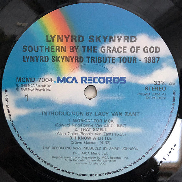 Image of Label Cover of 2xLP - VG/VG - LYNYRD SKYNYRD, Southern By The Grace Of God: Lynyrd Skynyrd Tribute Tour 1987 (MCA Records; MCMD 7004, UK 1988, Gatefold), Hairlines. Seam split to top edge, edge wear, creasing.,  - 3646470S