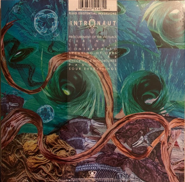 Image of Back Cover of 2xLP - VG+/VG+ - INTRONAUT, Fluid Existential Inversions (Metal Blade Records; 3984-25146-1, US 2020, Gatefold, Poster, Green vinyl), Corner bump,  - 3626507E