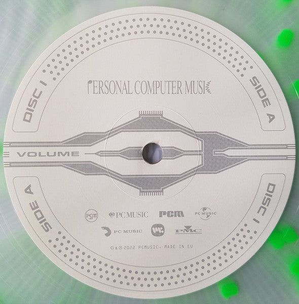 Image of Label Cover of 2xLP - VG+/VG+ - VARIOUS, Volume 3 (PC Music; PCMVOL3, UK 2022, Die Cut Gatefold Sleeve, 2 Inners & Insert, Compilation, Clear w/ Green Splatter Vinyl), A handful of light marks/scuffs across discs, plays fine., PC Music comp, featuring easyFun, A. G.  Cook, Hannah Diamond + more. - 3626496E