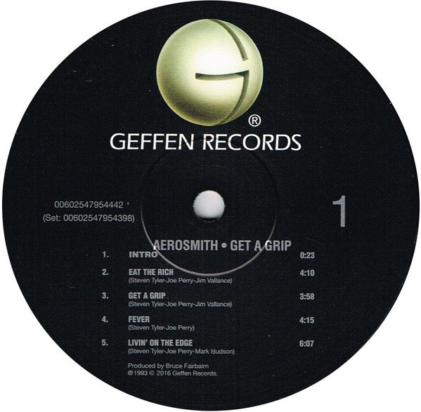 Image of Label Cover of 2xLP - VG+/VG+ - AEROSMITH, Get A Grip (Geffen Records; 00602547954398, Europe 2017, Gatefold, 2 Inners), In hype stickered shrinkwrap,  - 3626510E