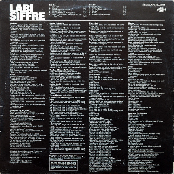 Image of Back Cover of LP - G+/VG+ - LABI SIFFRE, Labi Siffre (Pye International; NSPL 28135, UK 1970), ,  - 3646463S