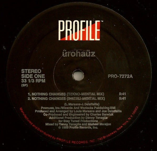 Image of Label Cover of 12" - G+/VG -  ROHA Z, Nothing Changes (Profile Records; PRO-7272, US 1989, Picture Sleeve), Light marks to disc. Sleeve has a tear across front lower half, Early Danny Tenaglia / Joe Delaffaille / Louie Marsans production. - 3626499E
