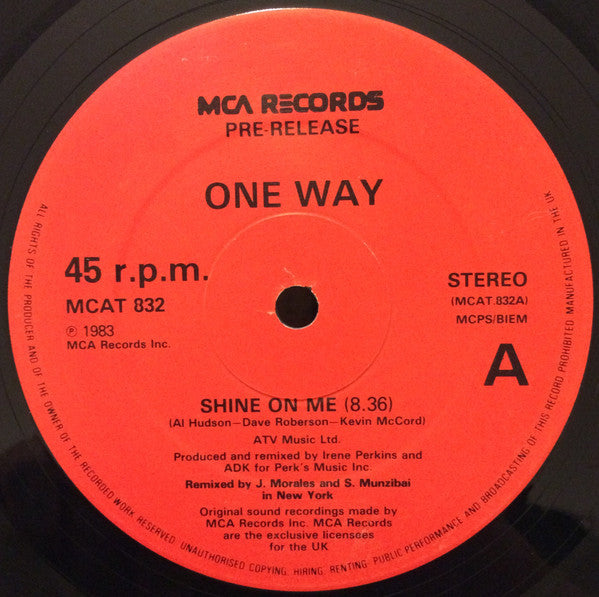 Image of Front Cover of 12" - G+/VG - ONE WAY, Shine On Me (MCA Records ; MCAT 832, UK 1983), ,  - 3746032S