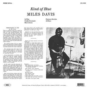 Image of Back Cover of LP - VG/VG+ - MILES DAVIS, Kind Of Blue (DOL; DOL725MB, Europe 2015 Reissue, Die Cut Sleeve, 180 Gram Blue Translucent Vinyl), feint ring wear, corner crease,  - 3746008S