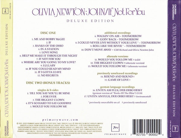 Image of Back Cover of 2xCD - VG+/VG+ - OLIVIA NEWTON-JOHN, If Not For You (Deluxe Edition) (Primary Wave Music; 2792755900024, US 2022 Reissue, Double Digipak), ,  - 3716003C