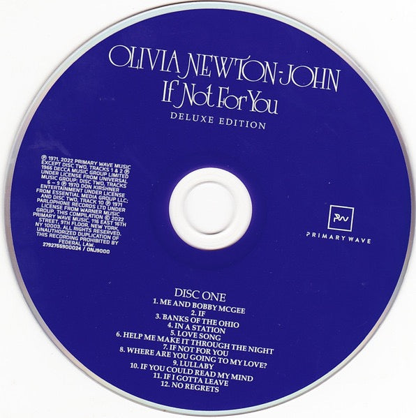 Image of Label Cover of 2xCD - VG+/VG+ - OLIVIA NEWTON-JOHN, If Not For You (Deluxe Edition) (Primary Wave Music; 2792755900024, US 2022 Reissue, Double Digipak), ,  - 3716003C