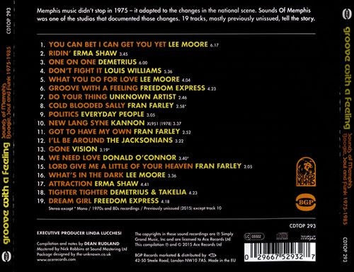 Image of Back Cover of CD - VG+/VG+ - VARIOUS, Groove With A Feeling: Sounds Of Memphis Boogie, Soul & Funk 1975-1985 (BGP Records; CDTOP 293, UK 2015, Jewel Case), ,  - 3716006C
