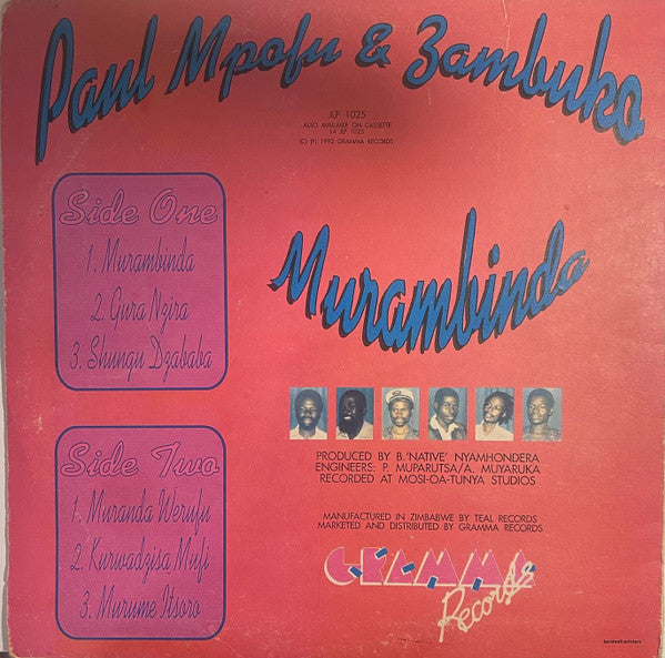 Image of Back Cover of LP - VG/VG - PAUL MPOFU & ZAMBUKO, Murambinda (Jabulani; JLP 1025, Zimbabwe 1992, Picture Sleeve), ,  - 3726053E
